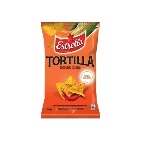 Corn chips with sweet chili flavour Tortilla, Estrella, 150g
