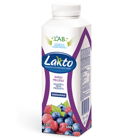 Raudzēts piena produkts Lakto, aveņu - melleņu, 500g