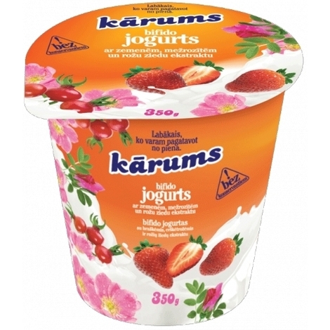 Bifido jogurts ar zemenēm, mežrozītēm, Kārums, 350g