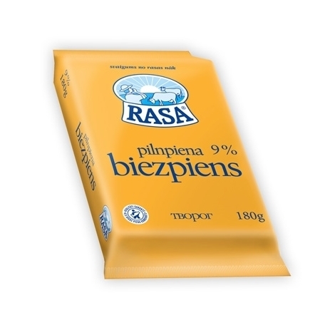 Pilnpiena biezpiens, Rasa, 9%, 180g