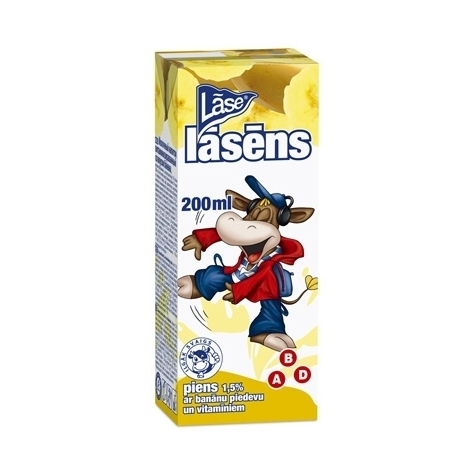 Milk with banana flavour, Lāsēns, 200ml