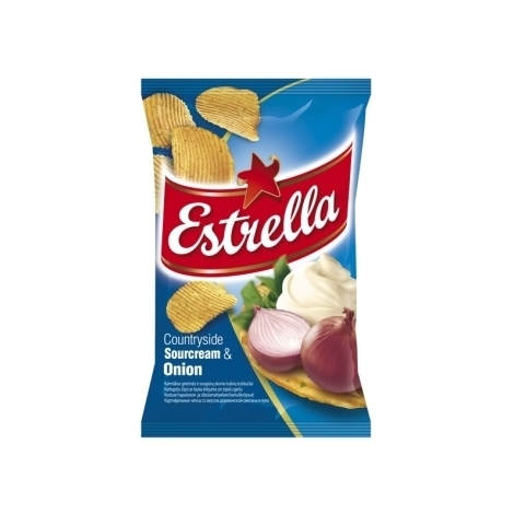 Kartupeļu čipsi ar krējuma un sīpolu garšu, Estrella, 150g