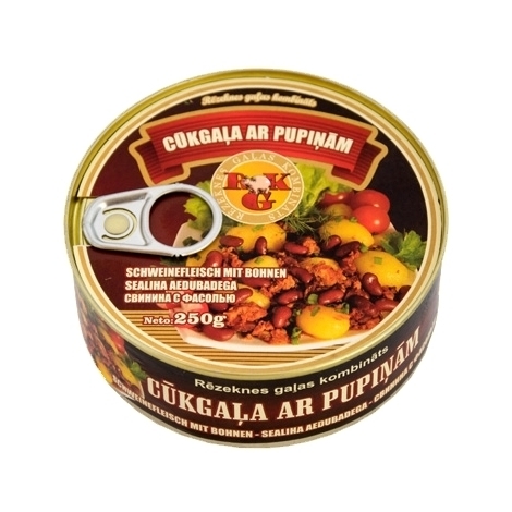 Cūkgaļa ar pupiņām, konservēta, RGK, 250g